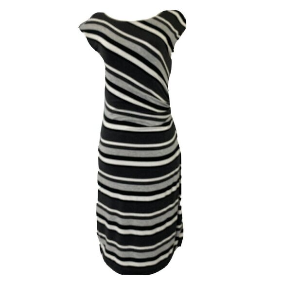 Ann Taylor LOFT Women's S Sleeveless Lined Fine Knit Bodycon Dress Gray Striped - Picture 1 of 9
